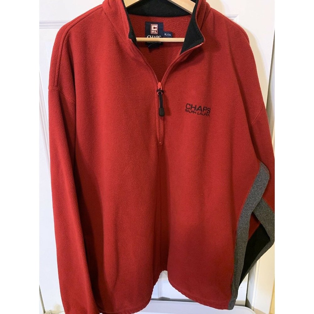 Vtg Chaps Ralph Lauren Fleece 1/2 Zip Red Gray Black‎ Sweater Rare Men’s Sz XL